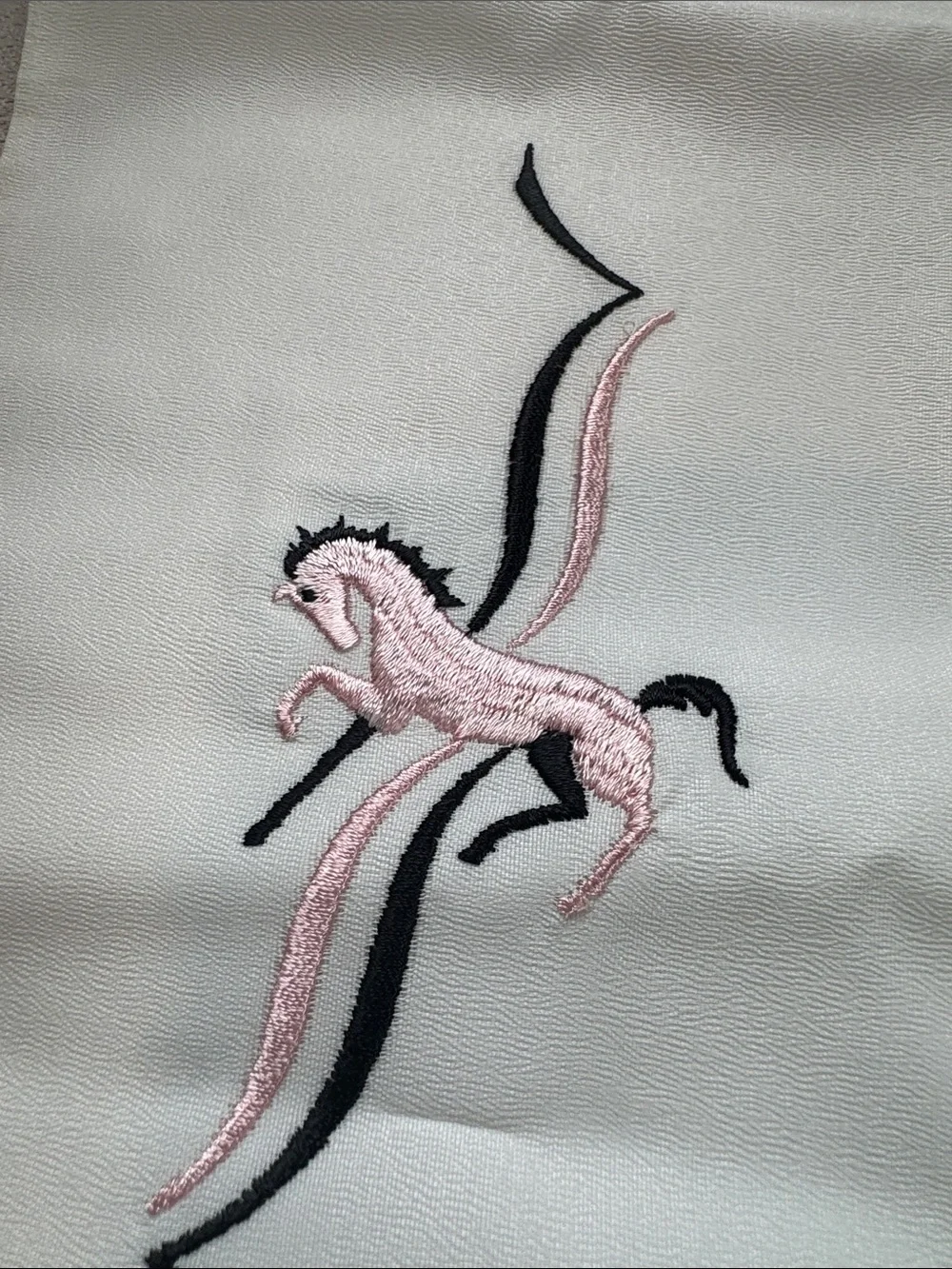 Vintage Cream Scarf with Pink and Black Embroidered Detail